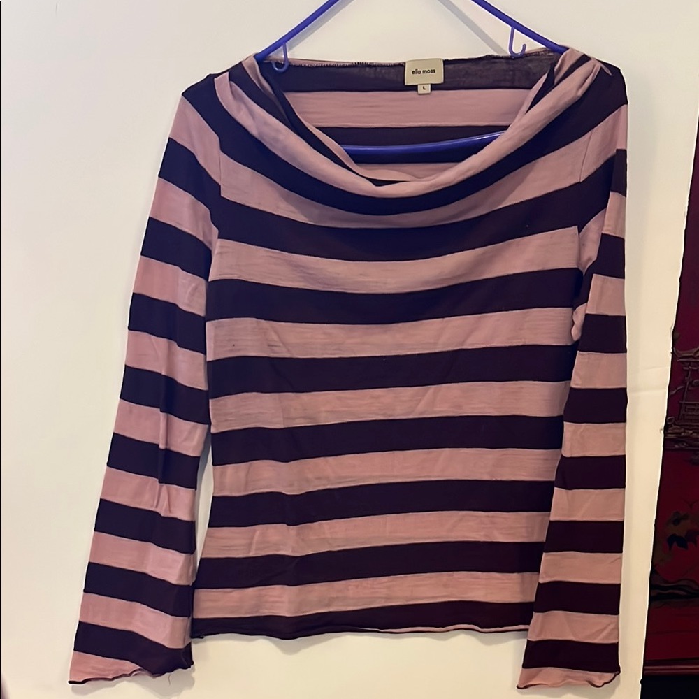 Ella Moss Shirt with cowl neck.  Purple and Pink Stripes